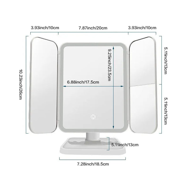 Trifold LED Makeup Mirror Beauty Lights
