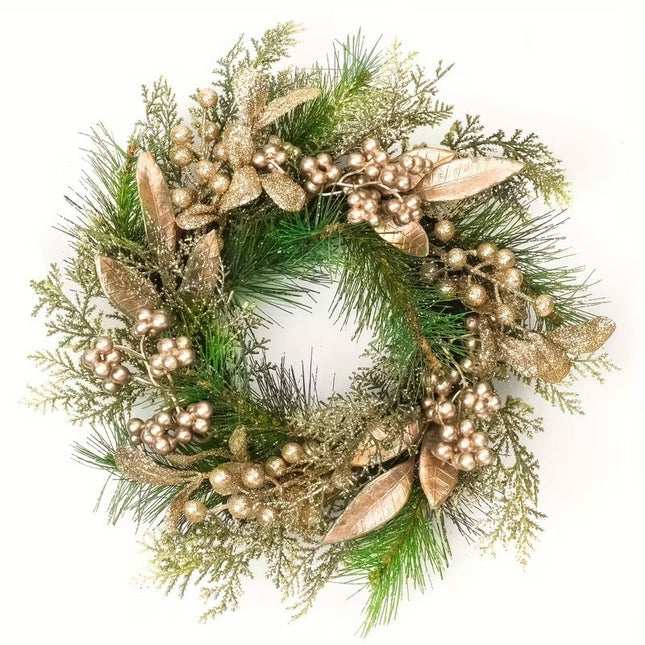 Classic Christmas Wreath Golden Leaves and Berries
