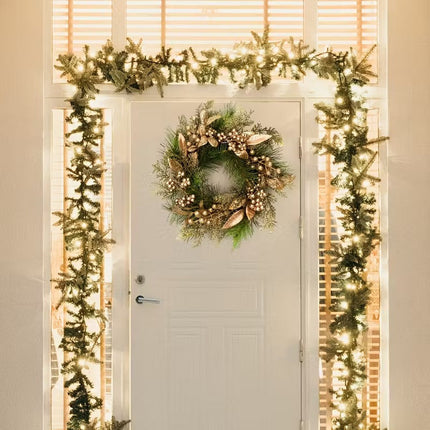 Classic Christmas Wreath Golden Leaves and Berries