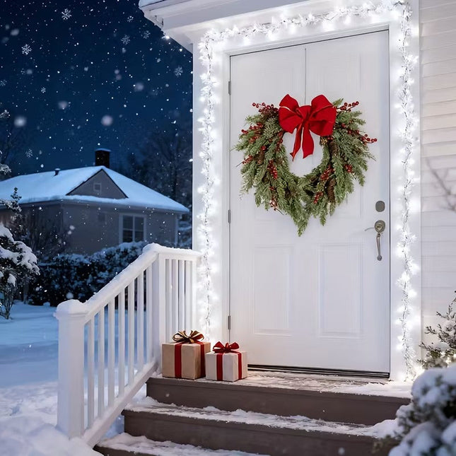 Pine Needle Red Berry Wreath with Heart Bow