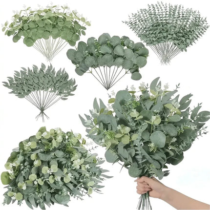 Trendbay 15pcs Mixed Willow & Silver Artificial Eucalyptus Stems & Leaves