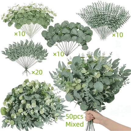 Trendbay 15pcs Mixed Willow & Silver Artificial Eucalyptus Stems & Leaves