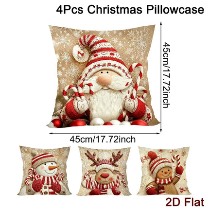 Trendbay Christmas Cushion Cover 4 Set Gnome & Gingerbread Man