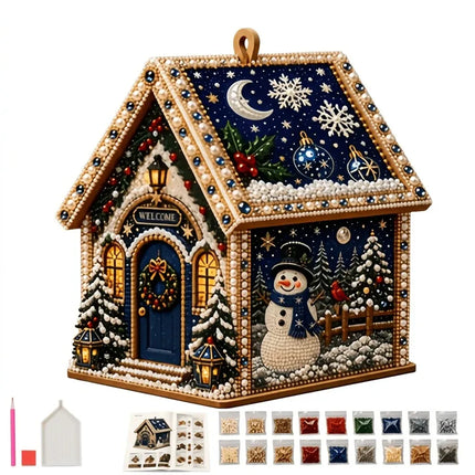 Wooden Christmas Snowman Wreath Diamond Painting Craft Pearl Bead
