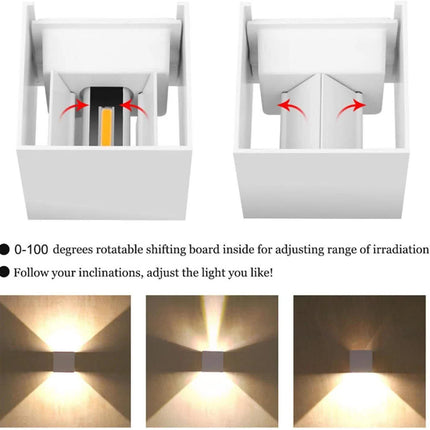LED Wall Light 12W, Square Shaped LED Wall Lamp with Adjustable Angle Design, Modern Aluminum Wall Sconce Lighting IP65 Waterproof for Indoor Outdoor Lighting Warm White 2700K