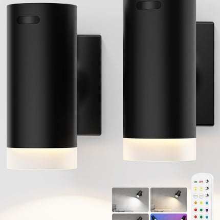 Battery Operated Wall Lights 2 Pack Rechargeable Wall Lights Indoor Touch Dimmable with Remote Control,Magnetic Wall Sconce Lights Battery Black Wireless LED Decor Lighting 3000mAh [Energy Class F]