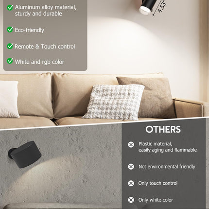 Battery Operated Wall Lights 2 Pack Rechargeable Wall Lights Indoor Touch Dimmable with Remote Control,Magnetic Wall Sconce Lights Battery Black Wireless LED Decor Lighting 3000mAh [Energy Class F]