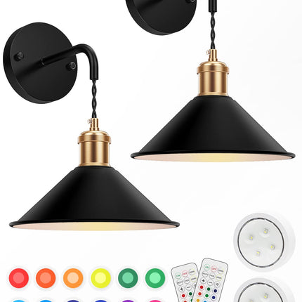 Battery Operated Wall Sconce, Wireless Wall Lights Set of 2, 13 RGB Colors Dimmable Battery Powered Wall Lamp with Remote Memory Function Auto Timer for Bedroom Living Room Hallway