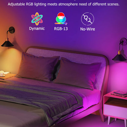 Battery Operated Wall Sconce, Wireless Wall Lights Set of 2, 13 RGB Colors Dimmable Battery Powered Wall Lamp with Remote Memory Function Auto Timer for Bedroom Living Room Hallway