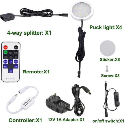 Dimmable & Timing Under Counter Lights Kitchen with Wireless RF Remote,Ultra-Thin 240V LED Cabinet Lights,12W Shelf Lights，4 Lights,Daylight White
