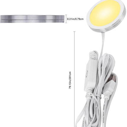 4 Pack Puck Lights 5V Single USB Powered,3 Color Temperature Adjustable & Dimmable Under Cabinet Light,3D Printer LED Lamp Kit for Cabinet,Wardrobe,Showcase