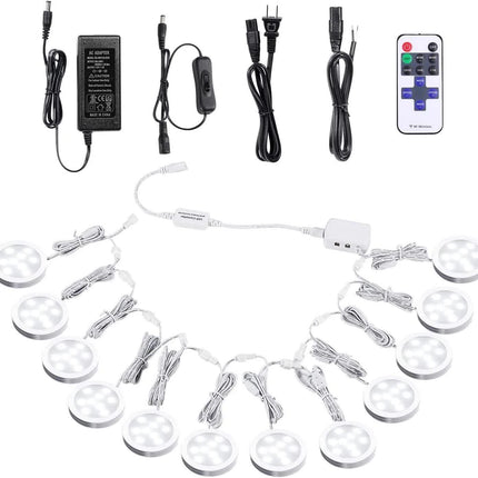 Linkable Under Cabinet LED Lighting 12V Dimmable Puck Lights with Wireless RF Remote Control, Hardwired & Wall Plug in for Kitchen Mood Lighting,Daylight White