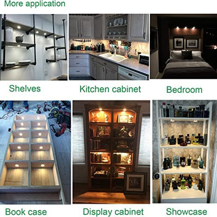 Linkable Under Cabinet LED Lighting 12V Dimmable Puck Lights Hardwired with Wireless RF Remote Control for Kitchen Mood Lighting(8 Lights, Warm White)