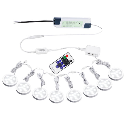 Linkable Under Cabinet LED Lighting 12V Slim Aluminum Dimmable Puck Lights Direct Wired with RF Remote Control for Kitchen Lighting(8pack Daylight White)