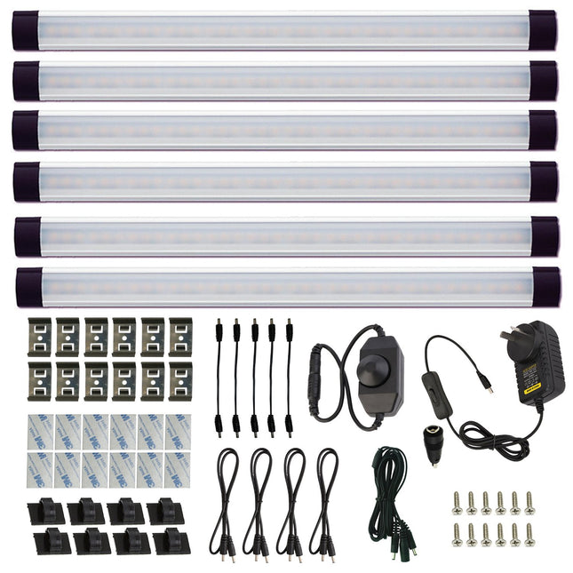 Dimmable LED Under Cabinet Lighting Under Counter LED Light Bar Linkable Kit with Rocker Switch Kitchen,Showcase,Shelf Lighting(6 Panel Kits Warmwhite)