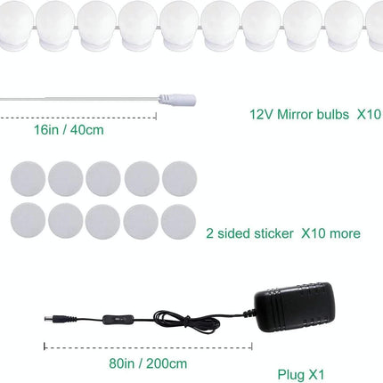 Hollywood LED Vanity Mirror Lights Kit,Stick on Dimmable Makeup Lights, 12V Mirror Lighting Strip Fixture for Vanity Dressing Table Set, Bedroom Wall Lights,CRI>90 (4000K Natural White,10 Bulbs)