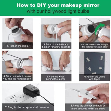 Hollywood LED Vanity Mirror Lights Kit,Stick on Dimmable Makeup Lights, 12V Mirror Lighting Strip Fixture for Vanity Dressing Table Set, Bedroom Wall Lights,CRI>90 (4000K Natural White,10 Bulbs)