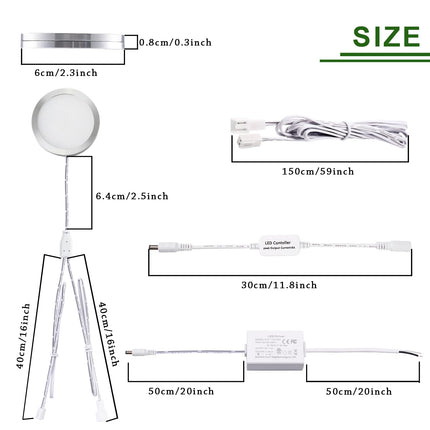 Linkable Under Cabinet LED Lighting 12V Slim Aluminum Dimmable Puck Lights Direct Wired with RF Remote Control for Kitchen Lighting(4pack, Daylight White)