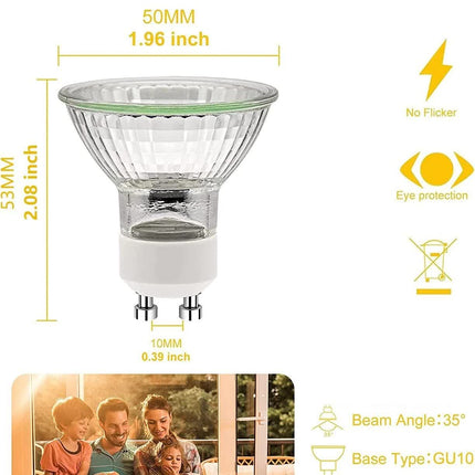 GU10 Halogen Light Bulbs, GU10 Bulbs 50W, 6 Pack Spotlight Bulbs AC 230V 50W, Light Bulbs Halogen Equivalent Energy 2 Pin 35° Beam Angle 2700K Dimmable Warm White