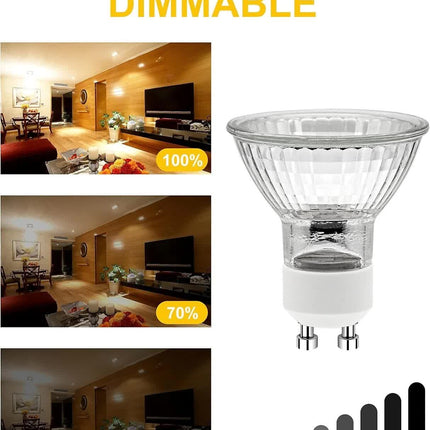 GU10 Halogen Light Bulbs, GU10 Bulbs 50W, 6 Pack Spotlight Bulbs AC 230V 50W, Light Bulbs Halogen Equivalent Energy 2 Pin 35° Beam Angle 2700K Dimmable Warm White
