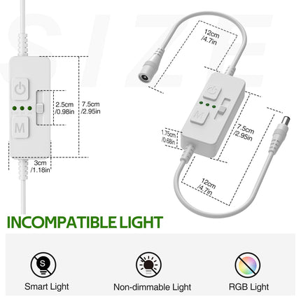 Single Color Slider Dimmer with Timer - PWM 1pc DC 5V/12V/24V LED Controller, 36W Max, Slide Brightness Control & Auto-Off for LED Strip Lights, Closet, Counter, Aquarium Lighting (White)