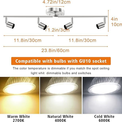 LED Ceiling Light,4 Way Rotatable Spot Lights for Ceiling,Flexible Ceiling Lights for Bedroom,Living Room, Black Nickel with Protectiv Bulb Trims(Gu10 Bulbs Not Included)