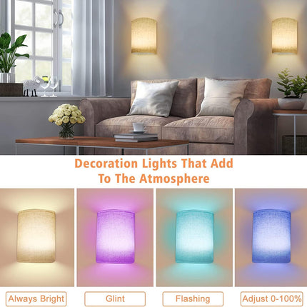 Battery Operated Wall Lights Indoor with Remote, Wireless LED Wall Lights with Fabric Shade, 12 Colors + Day White Changeable Dimmable Wall Lamp for Living Room Bedroom Hallway