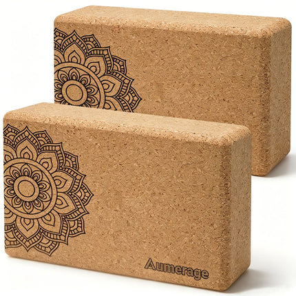 Natural Cork Yoga Blocks 2 Pcs – High-Density, Non-Slip Yoga Blocks for Balance, Strength & Flexibility Training
