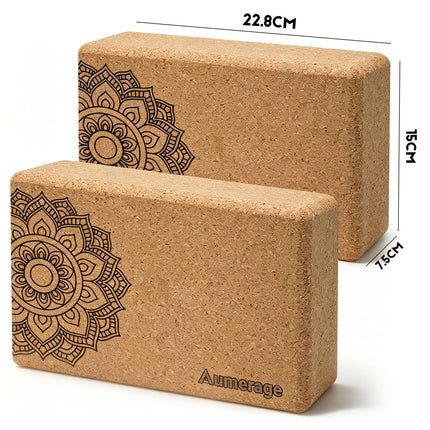 Natural Cork Yoga Blocks 2 Pcs – High-Density, Non-Slip Yoga Blocks for Balance, Strength & Flexibility Training