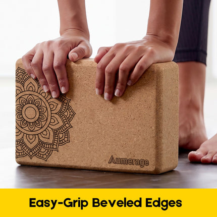 Natural Cork Yoga Blocks 2 Pcs – High-Density, Non-Slip Yoga Blocks for Balance, Strength & Flexibility Training