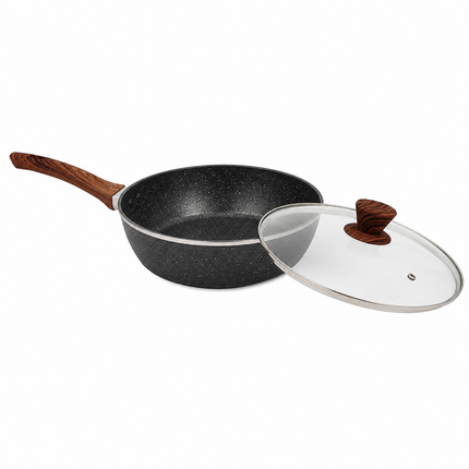 28cm PFOA Free Non-Stick Saute Pan with Lid, Marble-Effect Non-Stick Coating, Induction Compatible, Soft-Touch Handle, Dishwasher Safe