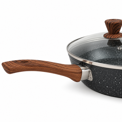 28cm PFOA Free Non-Stick Saute Pan with Lid, Marble-Effect Non-Stick Coating, Induction Compatible, Soft-Touch Handle, Dishwasher Safe