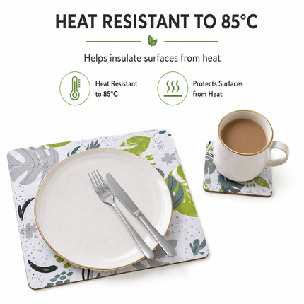 8pcs Monstera MDF Placemats Coasters Heat Resistant(34x26.5cm)