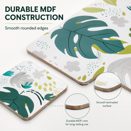 8pcs Monstera MDF Placemats Coasters Heat Resistant(34x26.5cm)