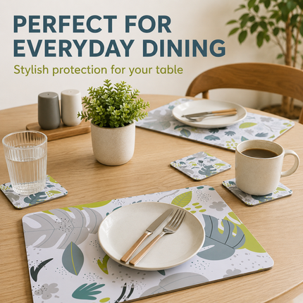 8pcs Monstera MDF Placemats Coasters Heat Resistant(34x26.5cm)