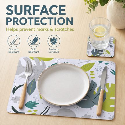 8pcs Monstera MDF Placemats Coasters Heat Resistant(34x26.5cm)