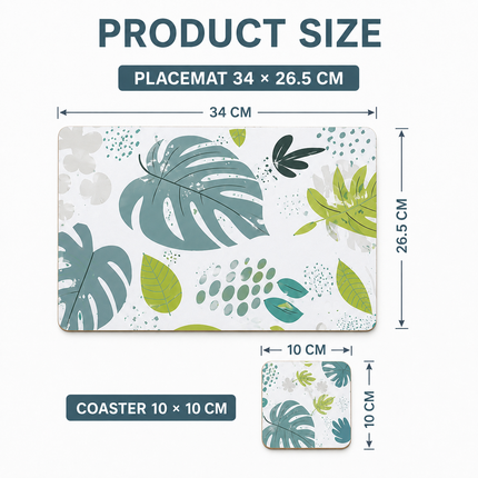 8pcs Monstera MDF Placemats Coasters Heat Resistant(34x26.5cm)