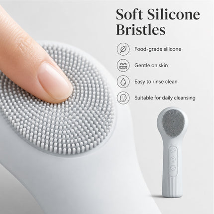Silicone Facial Cleansing Brush Sonic Vibration Heating Waterproof Rechargeable-BEIGE