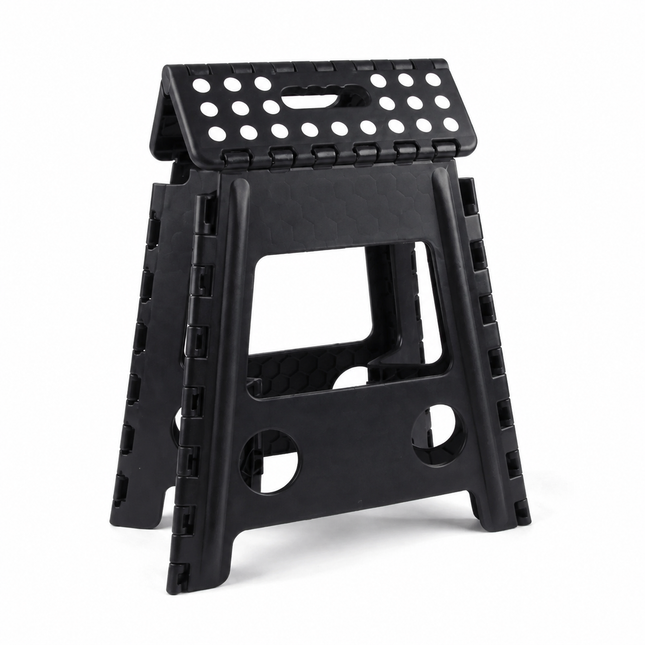 Portable Black Folding Stool with Carry Handle, Non-Slip Seat and TPR Feet,  for Camping and Home(39x29x22cm)