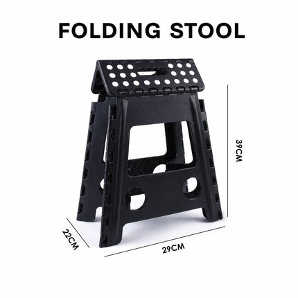 Portable Black Folding Stool with Carry Handle, Non-Slip Seat and TPR Feet,  for Camping and Home(39x29x22cm)
