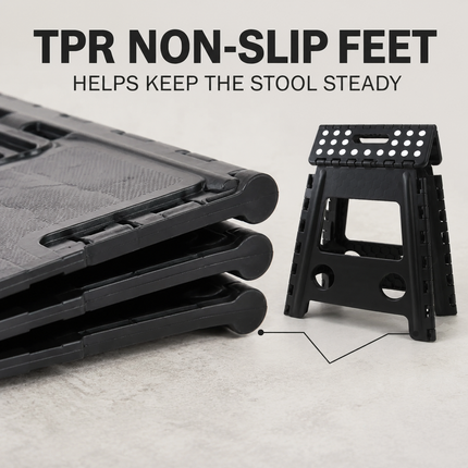 Portable Black Folding Stool with Carry Handle, Non-Slip Seat and TPR Feet,  for Camping and Home(39x29x22cm)