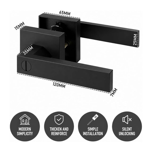 Matte Black Privacy Door Lever Handles with Keys, 2 Pack Heavy Duty Interior Door Lockset, Adjustable 60/70mm Backset, Reversible for Bedroom Bathroom Home Office