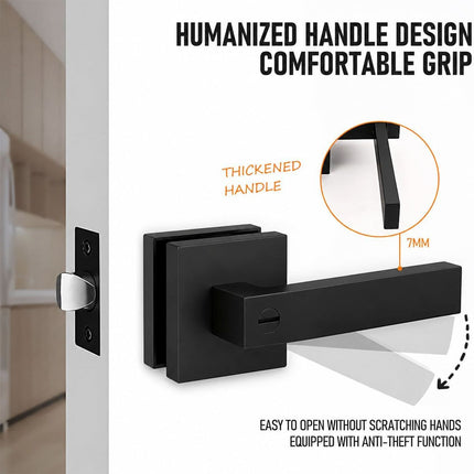 Matte Black Privacy Door Lever Handles with Keys, 2 Pack Heavy Duty Interior Door Lockset, Adjustable 60/70mm Backset, Reversible for Bedroom Bathroom Home Office