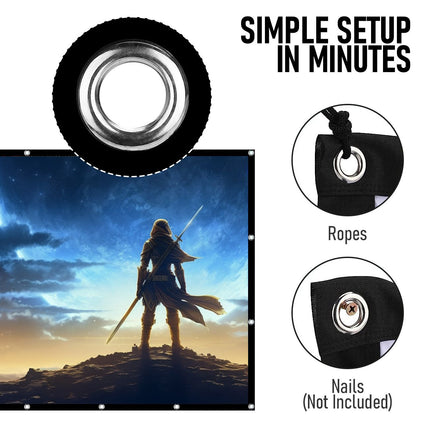 120 Inch Foldable Projector Screen 16:9, 4K HD Compatible Double-Sided Movie Screen, Washable Anti-Crease Portable Display for Indoor Outdoor Home Theater & Events