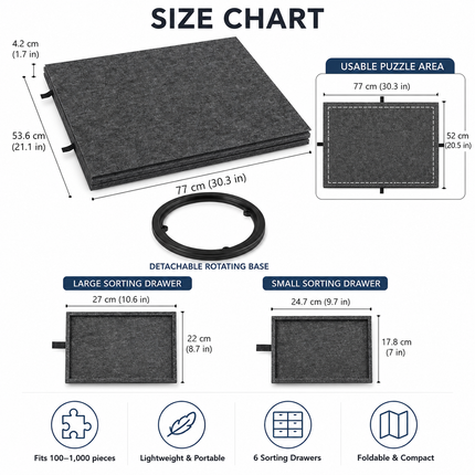 360° Rotating Jigsaw Puzzle Table, 2-in-1 Puzzle Board with Cover & Stand, 6 Drawers, Portable Felt Puzzle Tray for Up to 1000 Pieces