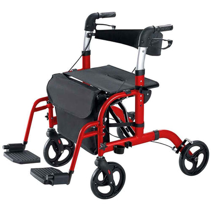 2-in-1 Foldable Aluminium Rollator Walker with Seat, Adjustable Handles, 8" All-Terrain Wheels, Detachable Storage Bag, 136kg Capacity, Lightweight Walking Frame for Indoor & Outdoor Use