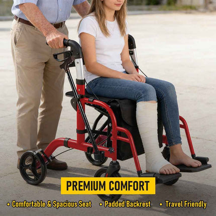 2-in-1 Foldable Aluminium Rollator Walker with Seat, Adjustable Handles, 8" All-Terrain Wheels, Detachable Storage Bag, 136kg Capacity, Lightweight Walking Frame for Indoor & Outdoor Use