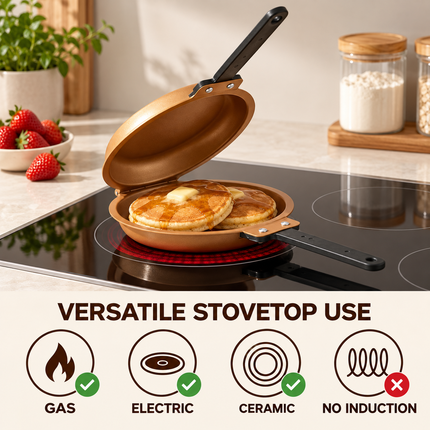Double-Sided Non-Stick Frying Pan, Flip Pancake Pan with Heat-Resistant Handle for Eggs, Pancakes & Toast, Gas Electric & Ceramic Stoves