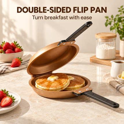Double-Sided Non-Stick Frying Pan, Flip Pancake Pan with Heat-Resistant Handle for Eggs, Pancakes & Toast, Gas Electric & Ceramic Stoves