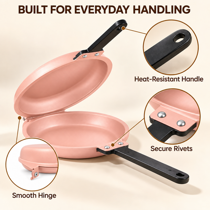 Double-Sided Non-Stick Frying Pan, Flip Pancake Pan with Heat-Resistant Handle for Eggs, Pancakes & Toast, Gas Electric & Ceramic Stoves-Pink
